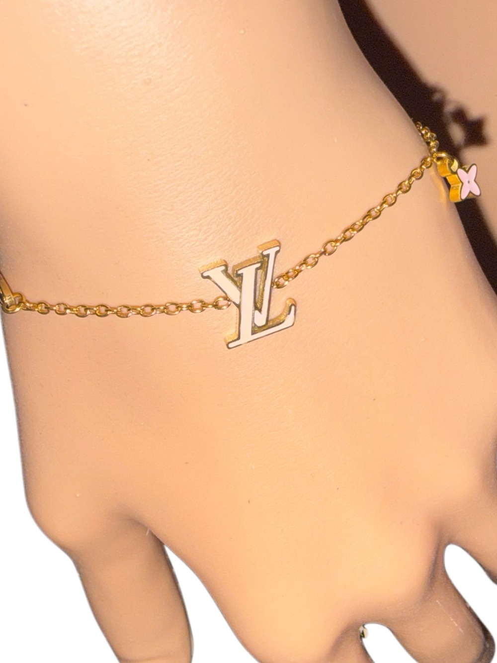 Pink Initial Charm Bracelet Gold Tone